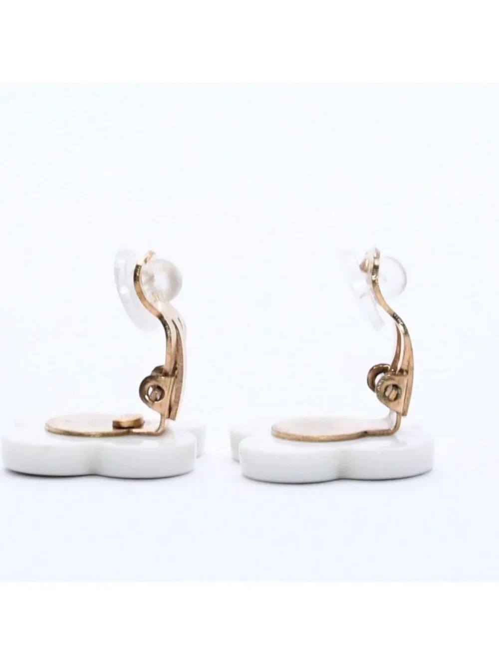Chanel CC Logo Earrings 02 Flower Motif Camellia White Black Resin
